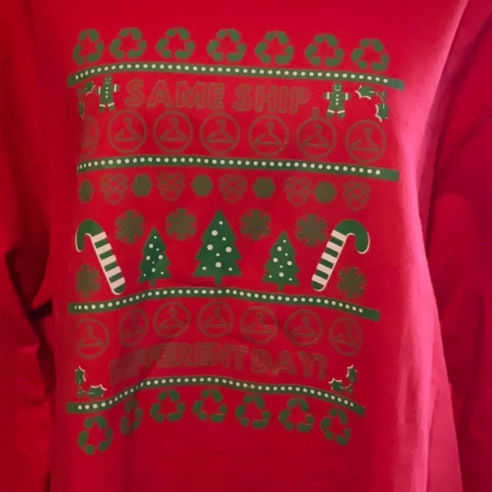 Port and Company Red Sweater with Green Holiday Design
